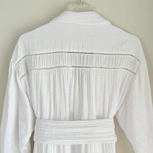 ME+EM Cheesecloth Maxi Shirt Dress Button Front With Belt White Cotton US 8 READ - Picture 10 of 11